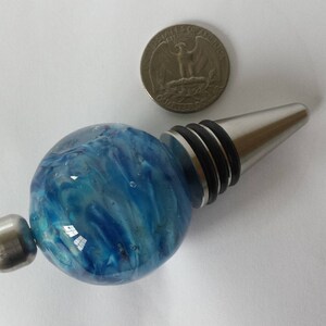 Türkis Blau Wirbel handgemachte Glas Perle Winestopper, Edelstahl Winestopper, SRA Bild 2