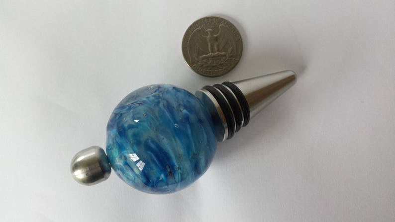 Türkis Blau Wirbel handgemachte Glas Perle Winestopper, Edelstahl Winestopper, SRA Bild 2