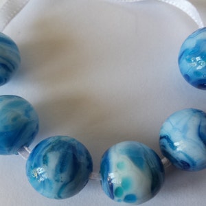 Lampwork beads, glass beads, handmade lampwork beads, blue swirled beads, bead set, beachy beads, round beads, SRA image 2