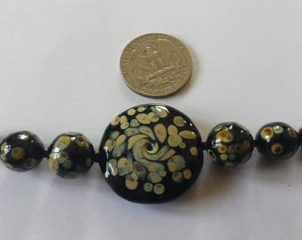 Black and Raku Speckled Handmade Lampwork Glass Beads, Bead Set of 7, SRA