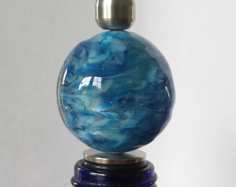 Turquoise Blue Swirl Round Handmade Glass Bead Winestopper, Stainless Steel Winestopper, SRA