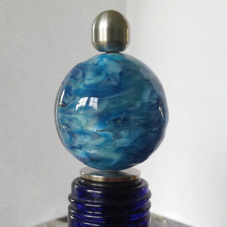 Türkis Blau Wirbel handgemachte Glas Perle Winestopper, Edelstahl Winestopper, SRA Bild 1