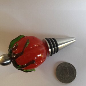 Orange Glass Lampwork Pumpkin Bead WineStopper, Stainless Steel base, One Of A Kind, SRA image 4