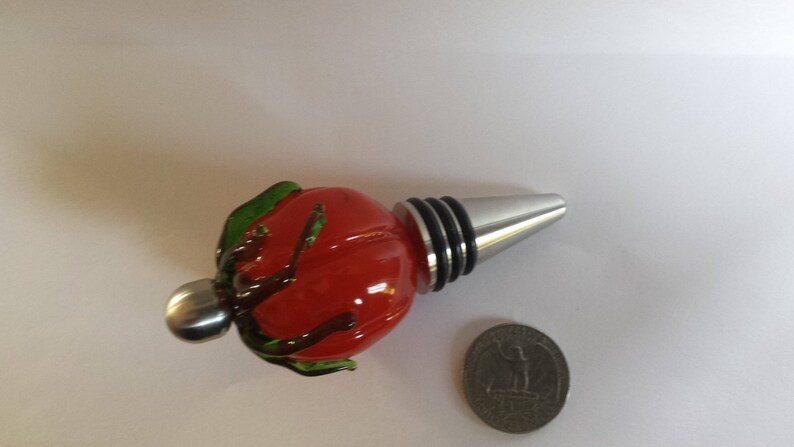 Orange Glass Lampwork Pumpkin Bead WineStopper, Stainless Steel base, One Of A Kind, SRA image 4