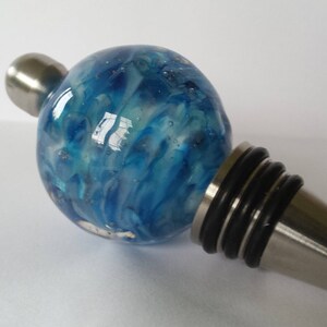 Türkis Blau Wirbel handgemachte Glas Perle Winestopper, Edelstahl Winestopper, SRA Bild 4