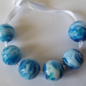 Lampwork beads, glass beads, handmade lampwork beads, blue swirled beads, bead set, beachy beads, round beads, SRA image 4