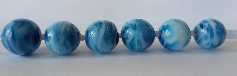 Lampwork beads, glass beads, handmade lampwork beads, blue swirled beads, bead set, beachy beads, round beads, SRA image 3