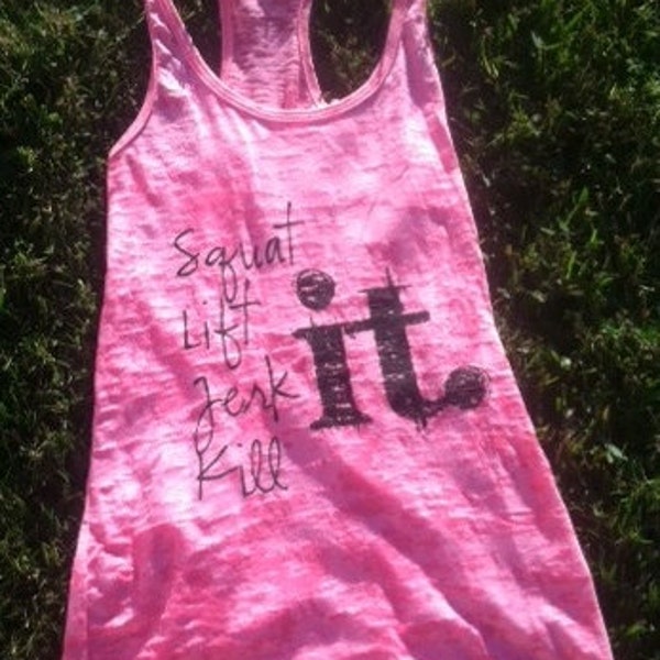 Crossfit Kill It Burnout Racerback Tank, Hot Pink, LARGE