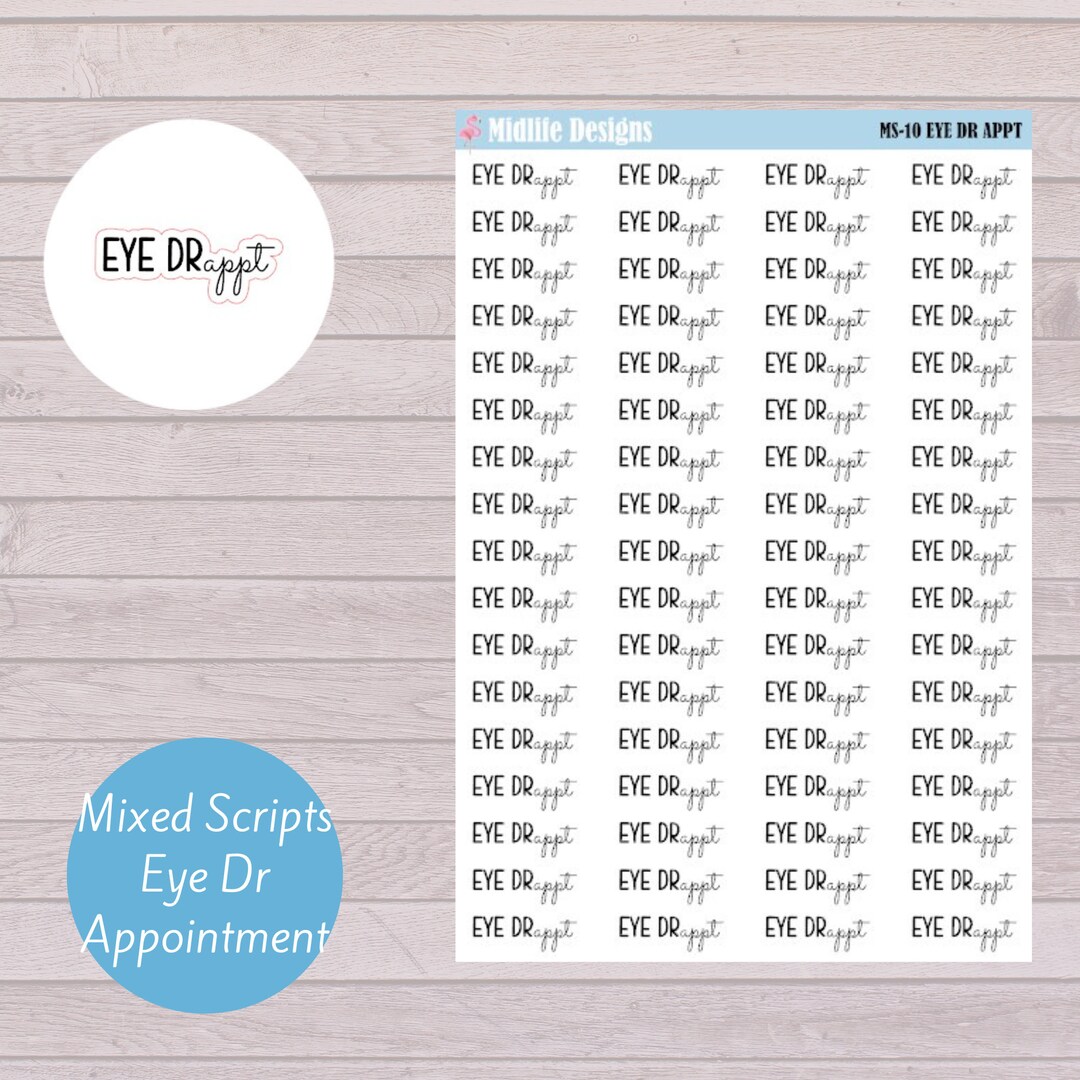 EYE DR APPOINTMENT Mixed Script Planner Stickers, Eye Doctor