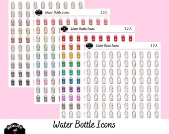 WATER BOTTLE icon planner stickers, water tracker stickers, water intake stickers, hydration stickers, decorative icons, drink water sticker