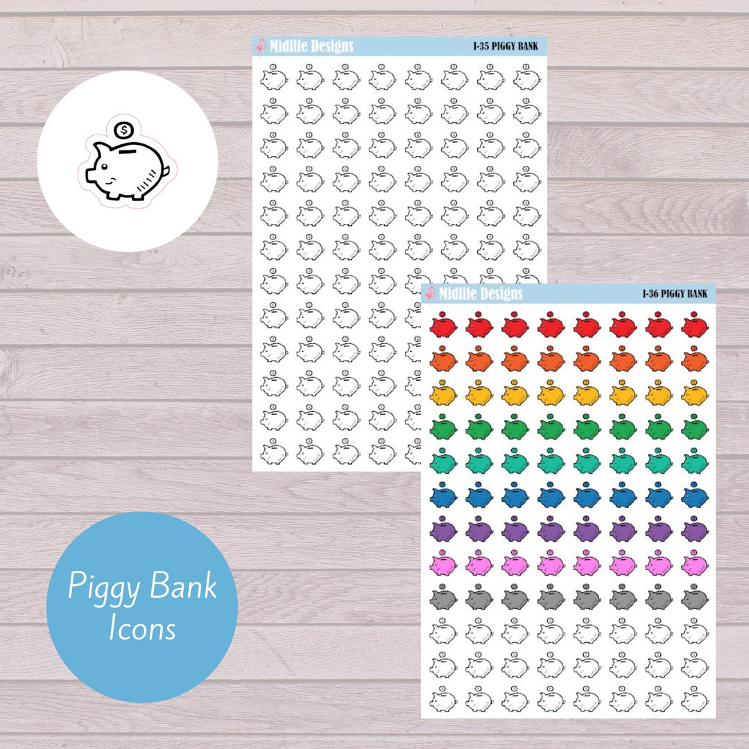 Piggy Bank Icon Planner Stickers for Savings and Budgeting, Cute Stickers Great for Any Planner ...