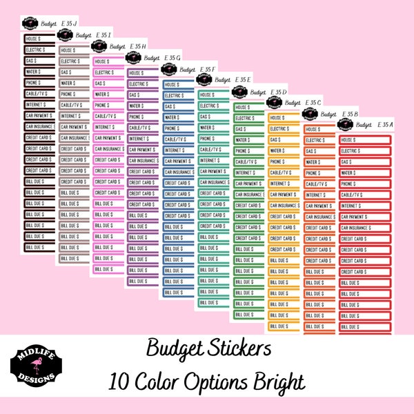 BUDGET STICKERS, monthly budget stickers, planner stickers, expense tracking stickers, budgeting stickers, monthly expenses, BRIGHT