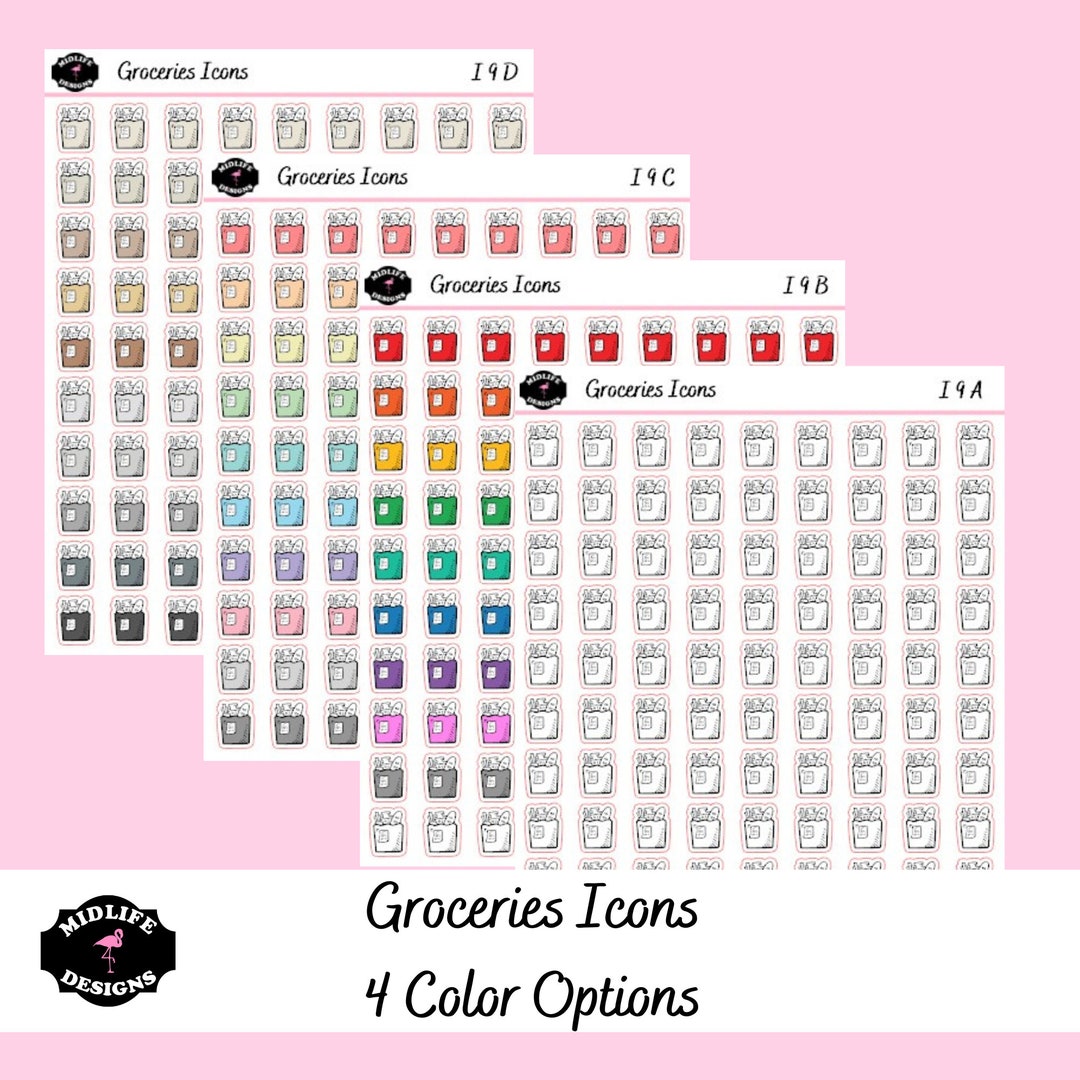 Grocery Icon Planner Stickers for Online Ordering and Pickup, Grocery ...
