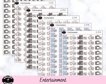 ENTERTAINMENT planner stickers | movie night stickers, game night stickers, binge watch stickers, play night stickers, family night stickers