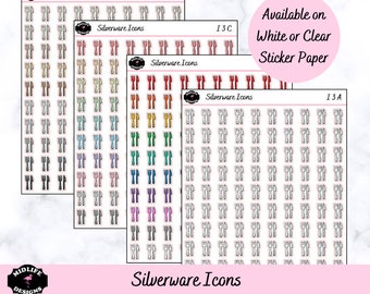 SILVERWARE icon stickers, dinner icons, meal tracking stickers, planner stickers, icon stickers