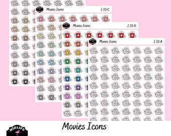 Movie icon planner stickers great for any planner, decorate with these cute icons for movie nights with friends and family