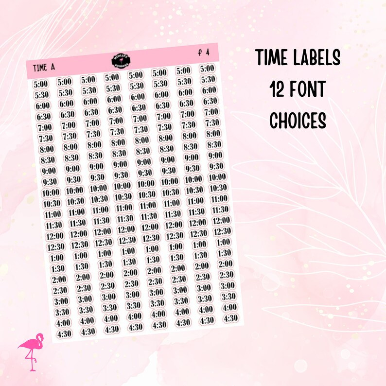 TIME PLANNER STICKERS | time stickers, daily hour stickers, half hour stickers, individual hour and half hour stickers, fonts A-L