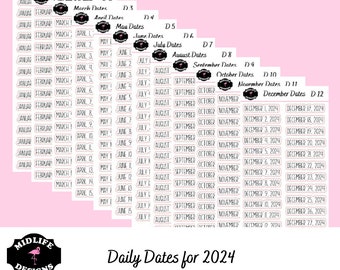 Daily dates for 2024, daily dates for any journal or notebook, dated stickers for 2024, planner stickers