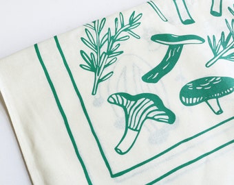 Mushroom & Herb Screen Printed Bandana 100% Cotton