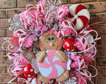Gingerbread Man Wreath for Front Door, Christmas Wreath, Gingerbread Man Arrangement, Holiday Wreath, Gingerbread Man Decoration