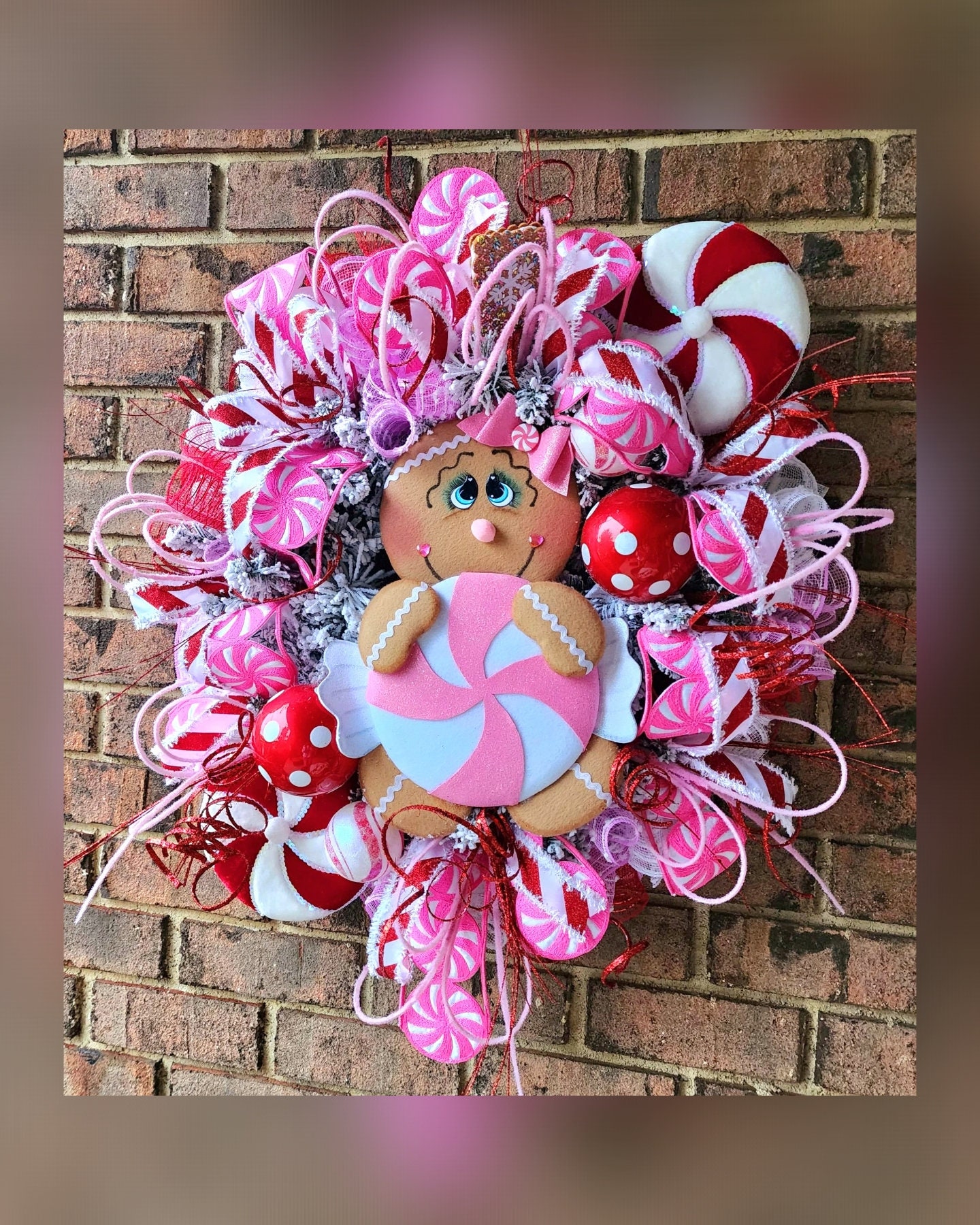 Gingerbread Man Wreath for Front Door, Christmas Wreath, Pink Christmas ...