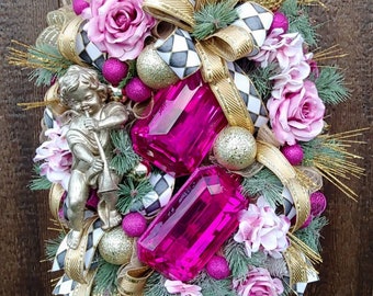 Valentine's Day Wreath, Cupid Wreath, Valentines Day gift, Gold and Pink Wreath,  Luxury Winter Wreaths for Front Door Valentines decoration