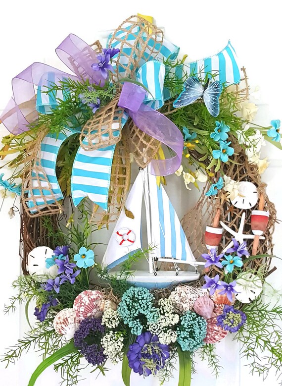 Coastal Wreath Beach Wreath Nautical Wreath Beach Lover Christmas Gift Idea Beach Decoration Seashell Wreath Front Door Wreath Decor