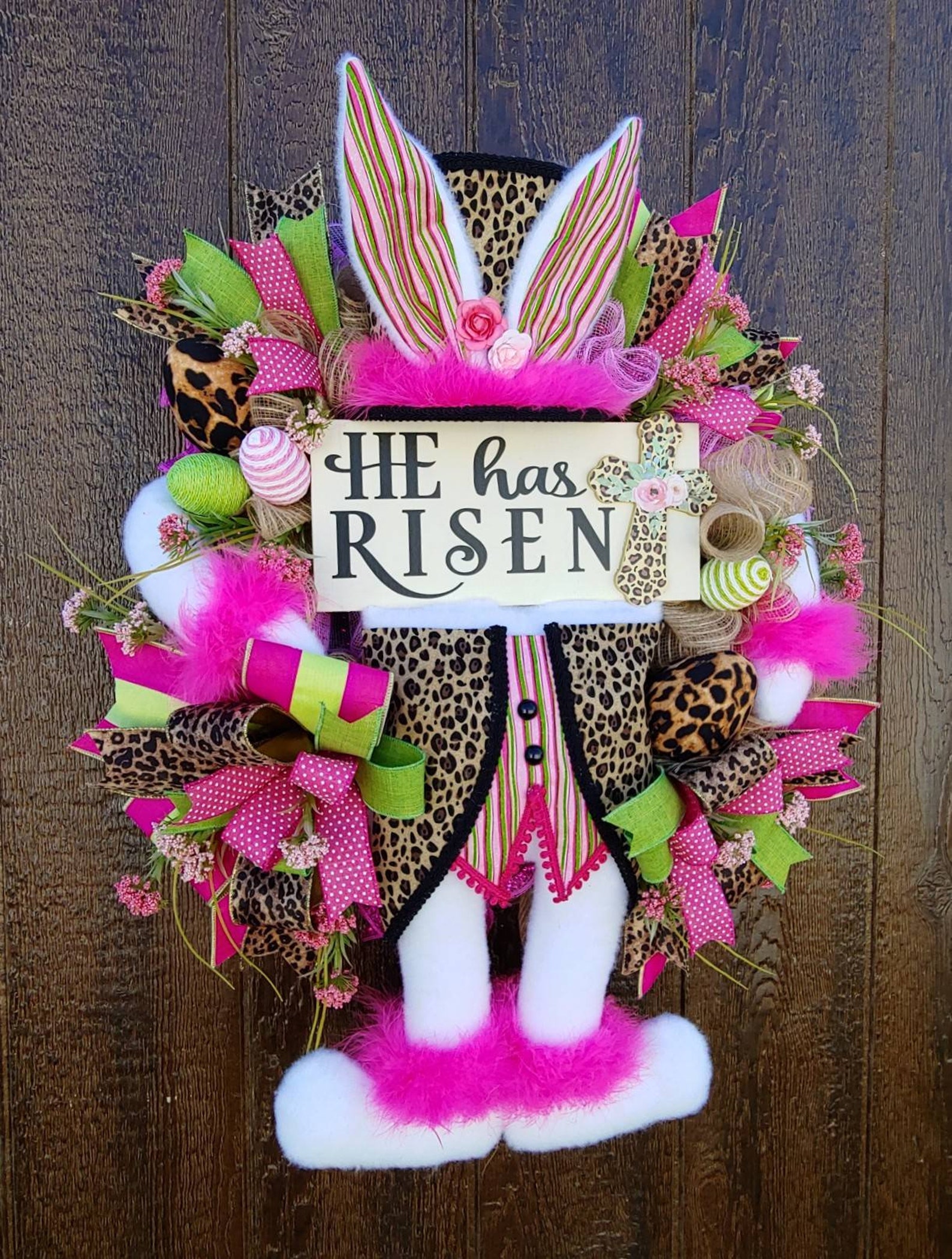 He is Risen Deco Mesh Wreaths with Flowers, Greenery and Eggs He is Risen Deco Mesh Wreaths with Flowers, Greenery and Eggs