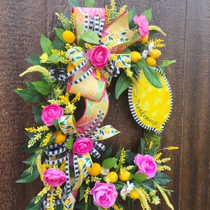 Summer Lemon Wreath, Citrus home decor, Lemon Wreath for Front Door, Pink Lemon Wreath for Kitchen, Summer Door Hanger, Mothers Day gift image 9