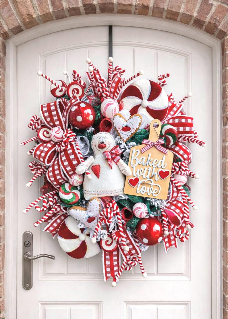 Gingerbread Man Christmas Front Door Wreath, Candyland Christmas Wreath ...