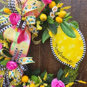 Summer Lemon Wreath, Citrus home decor, Lemon Wreath for Front Door, Pink Lemon Wreath for Kitchen, Summer Door Hanger, Mothers Day gift image 6