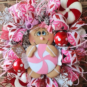 Gingerbread Man Wreath for Front Door, Christmas Wreath, Pink Christmas ...