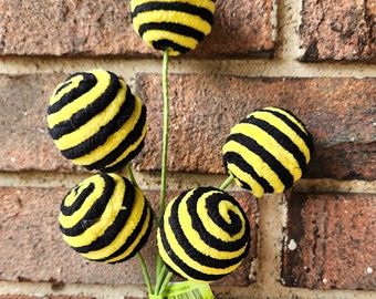 Bee chenille ball sprays wreath supplies, Bee Theme ball sprays for Wreath Making, Bee Craft Supplies, Black Yellow ball spray tier tray