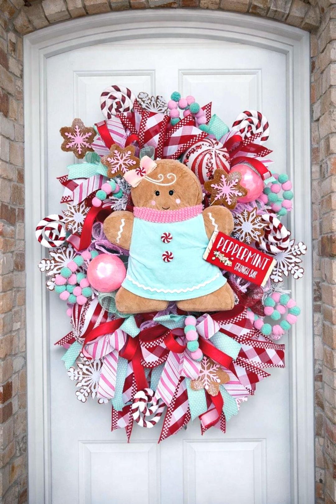 Pastel Gingerbread Man Door Wreath, Whimsical Candyland Children's ...