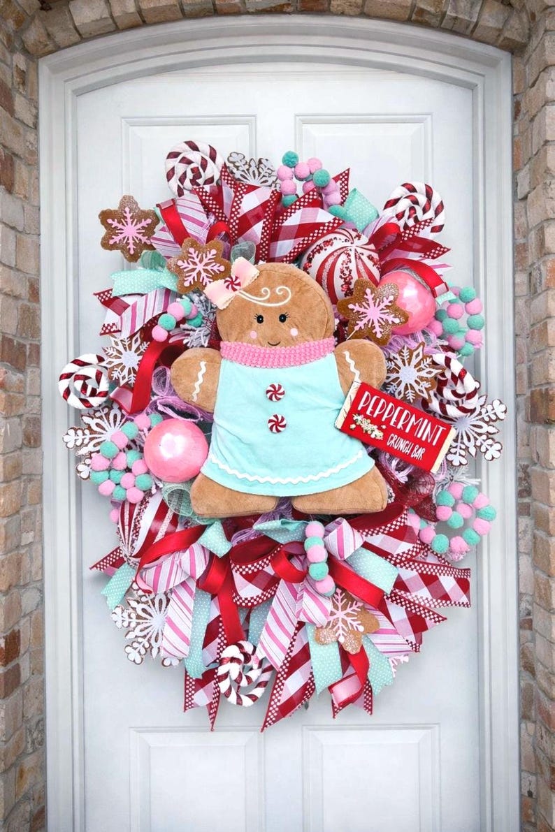 Pastel Gingerbread Man Door Wreath, Whimsical Candyland Children's ...
