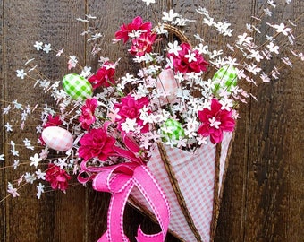 Spring Door Decoration, Mothers day gift, Umbrella flower arrangement for Front Door, Spring decorating, Umbrella door Hanger, Summer decor