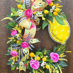 Summer Lemon Wreath, Citrus home decor, Lemon Wreath for Front Door, Pink Lemon Wreath for Kitchen, Summer Door Hanger, Mothers Day gift image 1