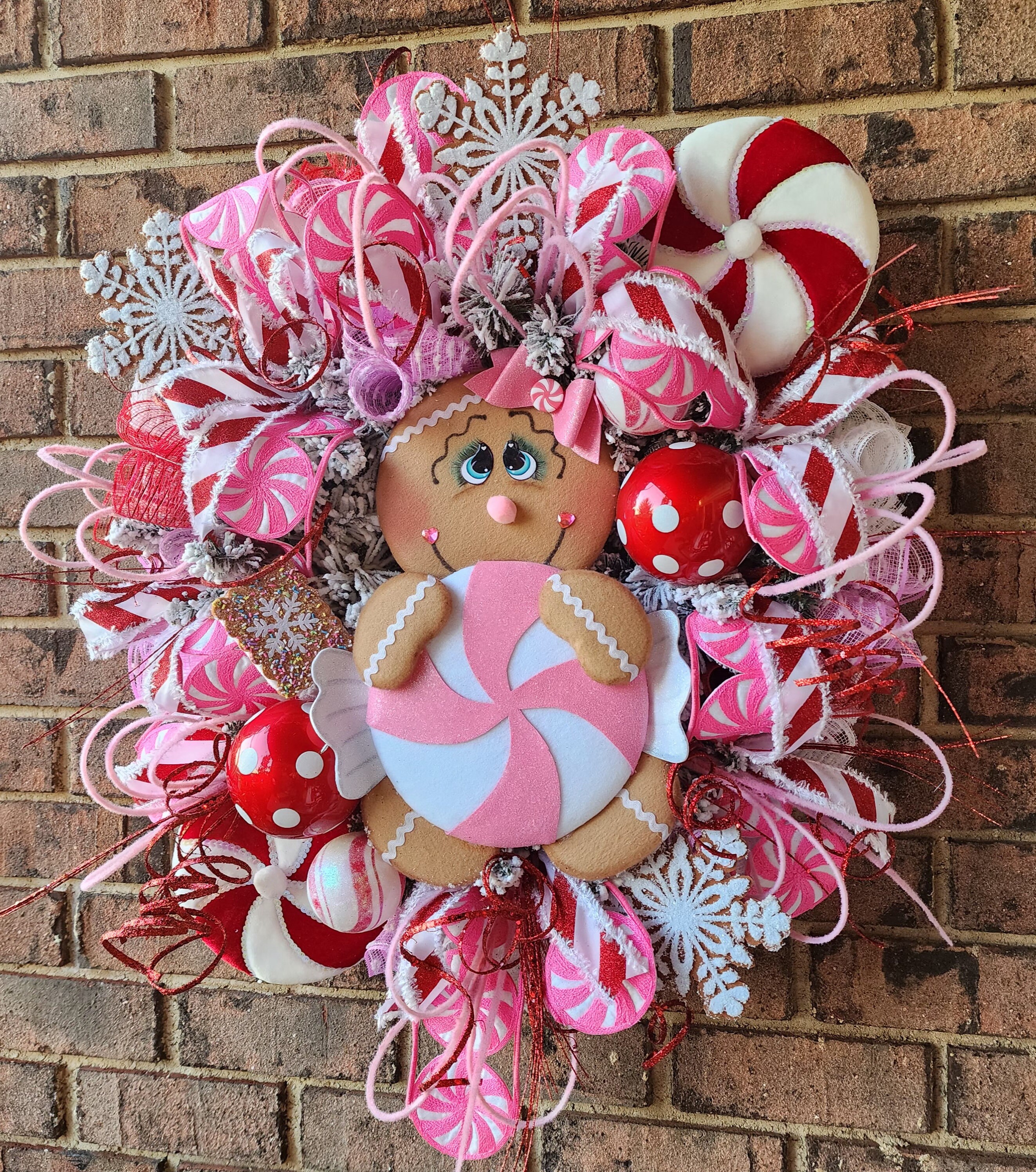 Gingerbread Man Wreath for Front Door, Christmas Wreath, Pink Christmas ...