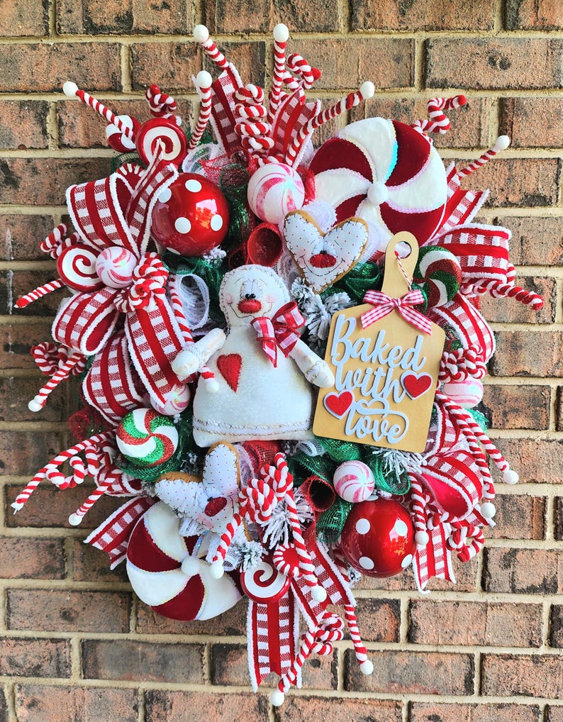 Gingerbread Man Christmas Front Door Wreath, Candyland Christmas Wreath ...