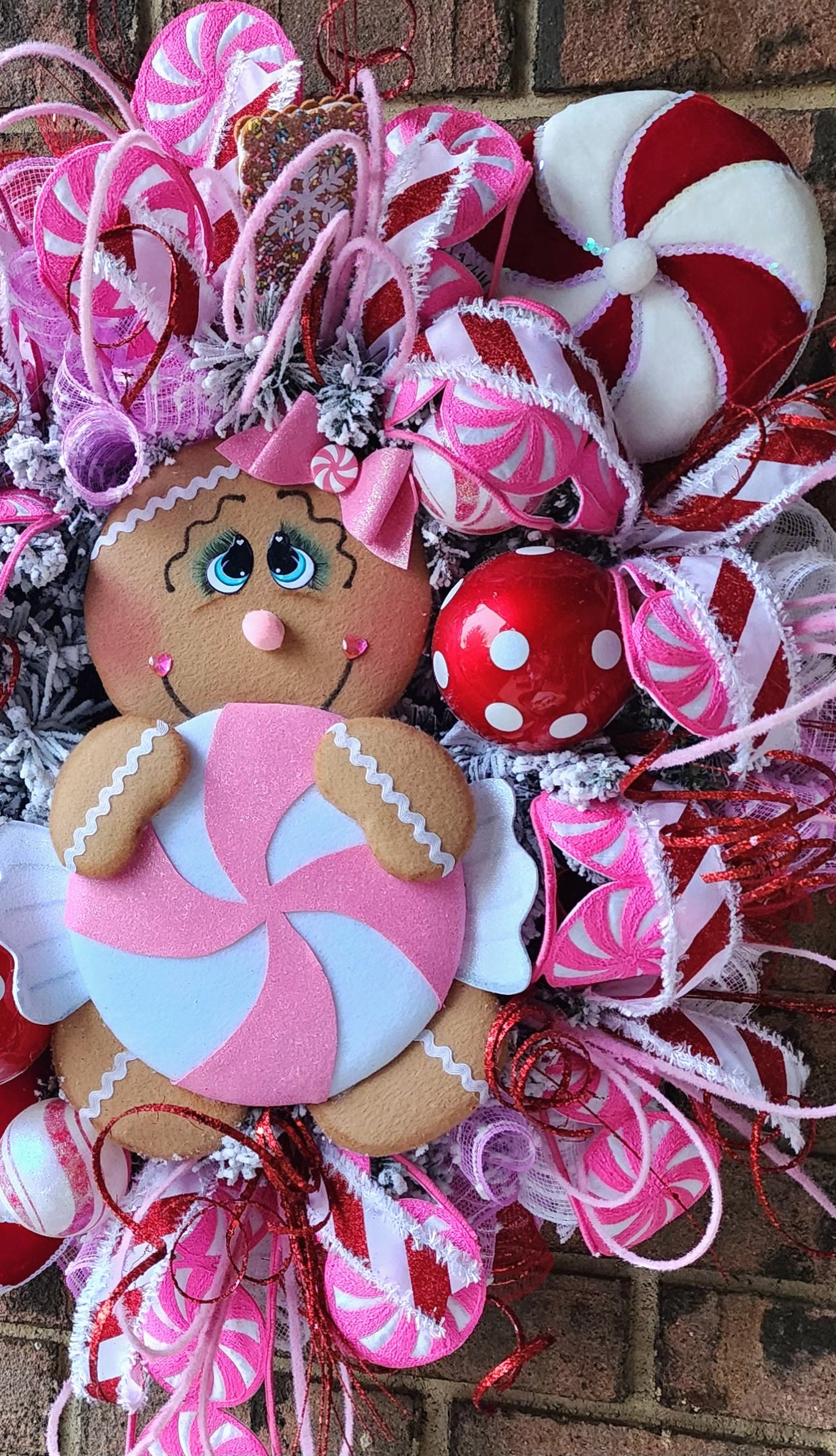 Gingerbread Man Wreath for Front Door, Christmas Wreath, Pink Christmas ...
