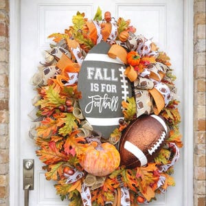 Fall Football Wreath for front door, Game Day Door Hanger, Football Mom gift idea, Mancave decor for gameday, Football season decor image 1