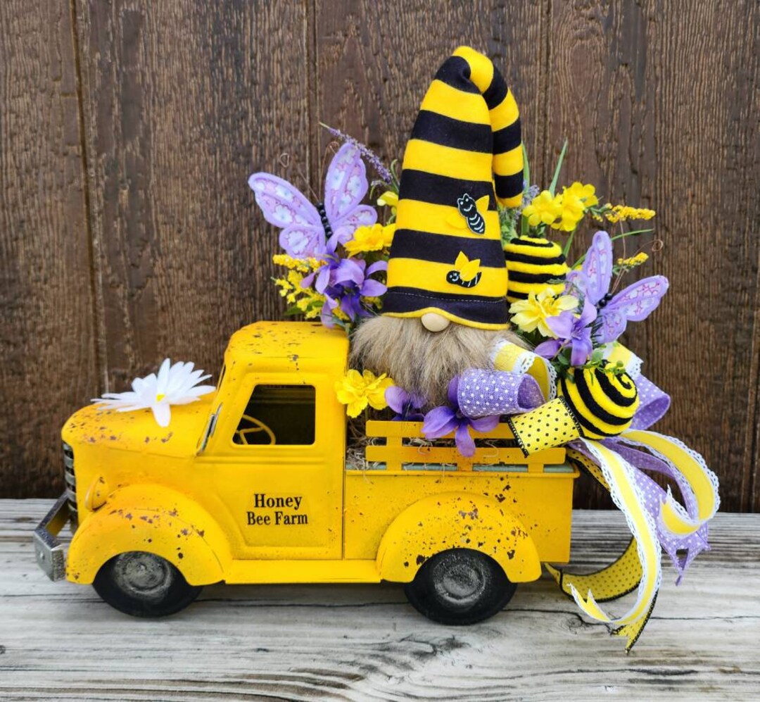 Gnome Bumble Bee Truck Arrangement, Yellow Bee and Butterfly Spring ...