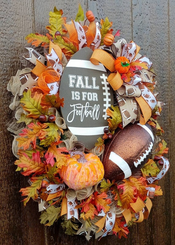 Fall Football Wreath for front door, Game Day Door Hanger, Football Mom gift idea, Mancave decor for gameday, Football season decor