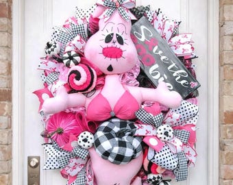 Corona para puerta de entrada conmemorativa contra el cáncer de mama, decoración de pared para concienciar sobre el cáncer, corona de fantasma rosa, regalo para supervivientes de cáncer, corona de otoño, corona de Halloween.