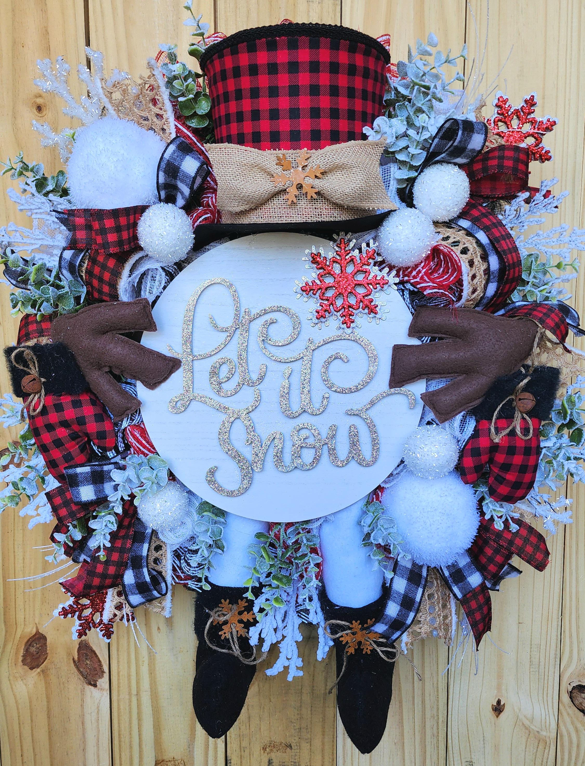 Snowman Wreath for Front Door, Winter Buffalo Plaid Snowman Decor ...