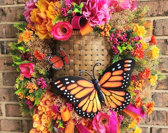 Summer Butterfly Wreath for Front Door, Everyday wreath for New Home, Mothers day gift idea, Pink Butterfly Door Decoration, Summer decor