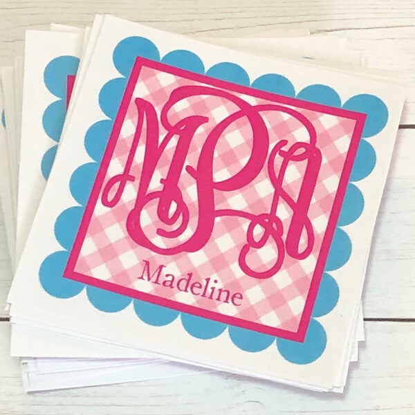 gift stickers, preppy gift tags, gift card enclosures, pink gingham gift stickers, gift tags, name cards, preppy gift stickers,