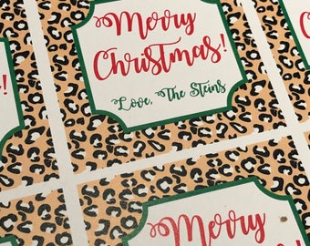 Animal print gift stickers, leopard Christmas tag, Christmas gift stickers, holiday gift labels, holiday gift stickers, holiday gift tags,