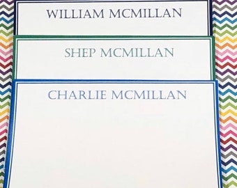Personalized Flat Note Cards, Solid Border Stationery, Thank You Notes