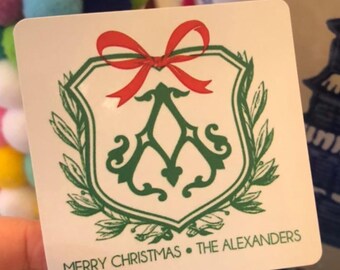 Personalized Christmas Gift Tags, Holiday Stickers, Initial Design